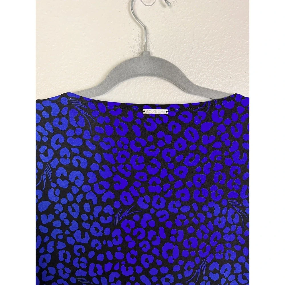 Michael Kors P/S Petite Small Blue Leopard Print‎ Stretch Shift Dress Tunic